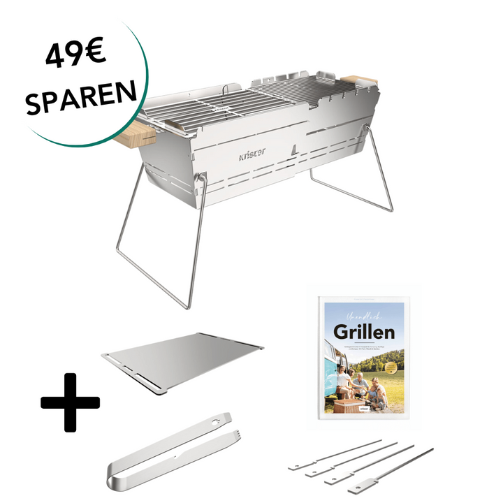 Knister Grill | Bundle | Kohle | Edelstahl | Ausziehbar