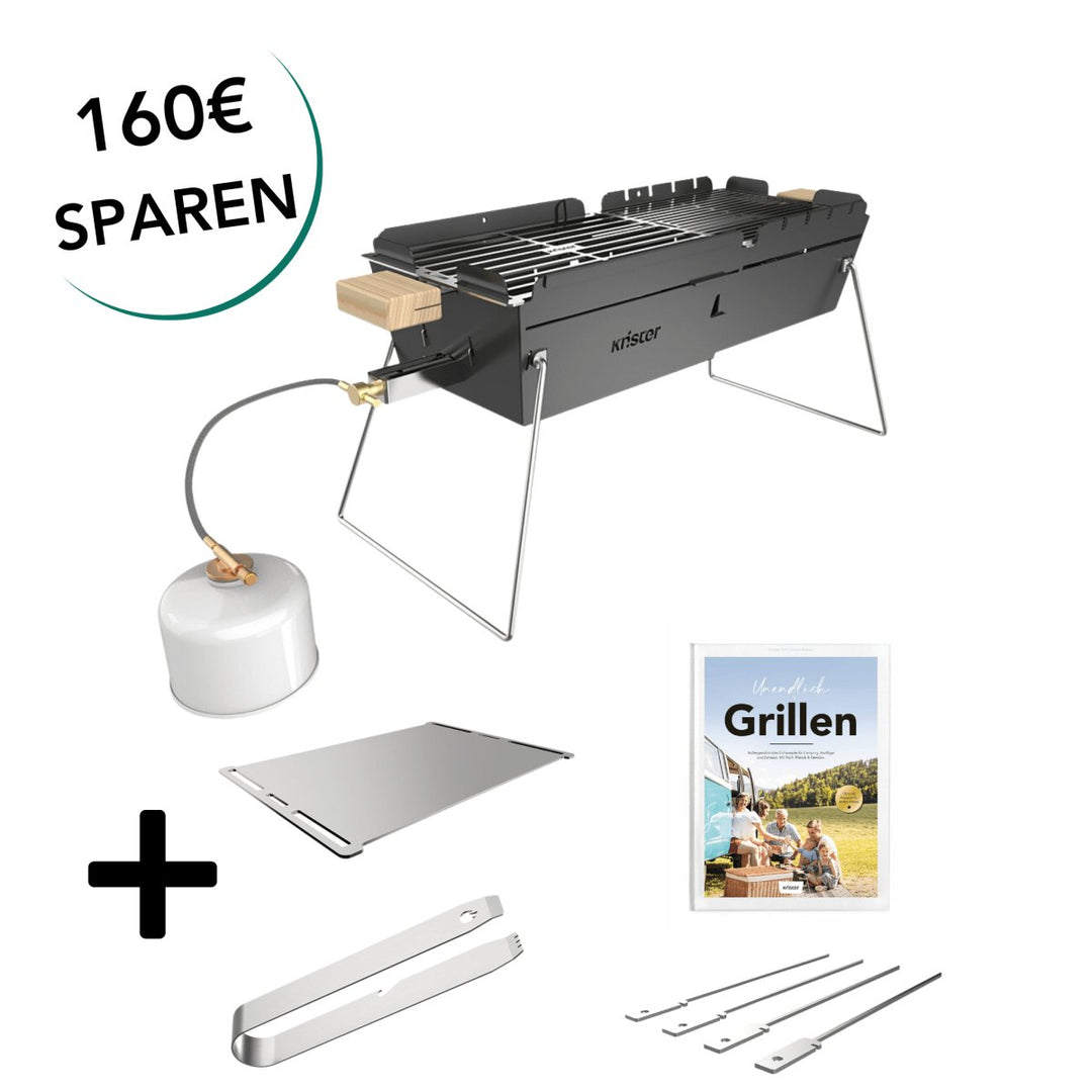 Knister Grill | Bundle | Gas | Schwarz | Ausziehbar - Knister Grill