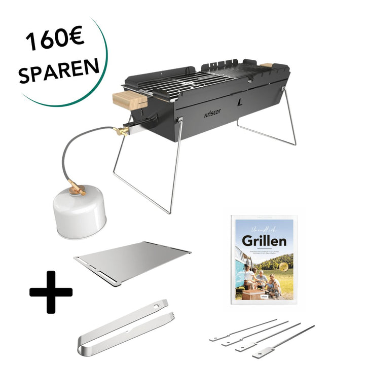 Knister Grill | Bundle | Gas | Schwarz | Ausziehbar - Knister Grill