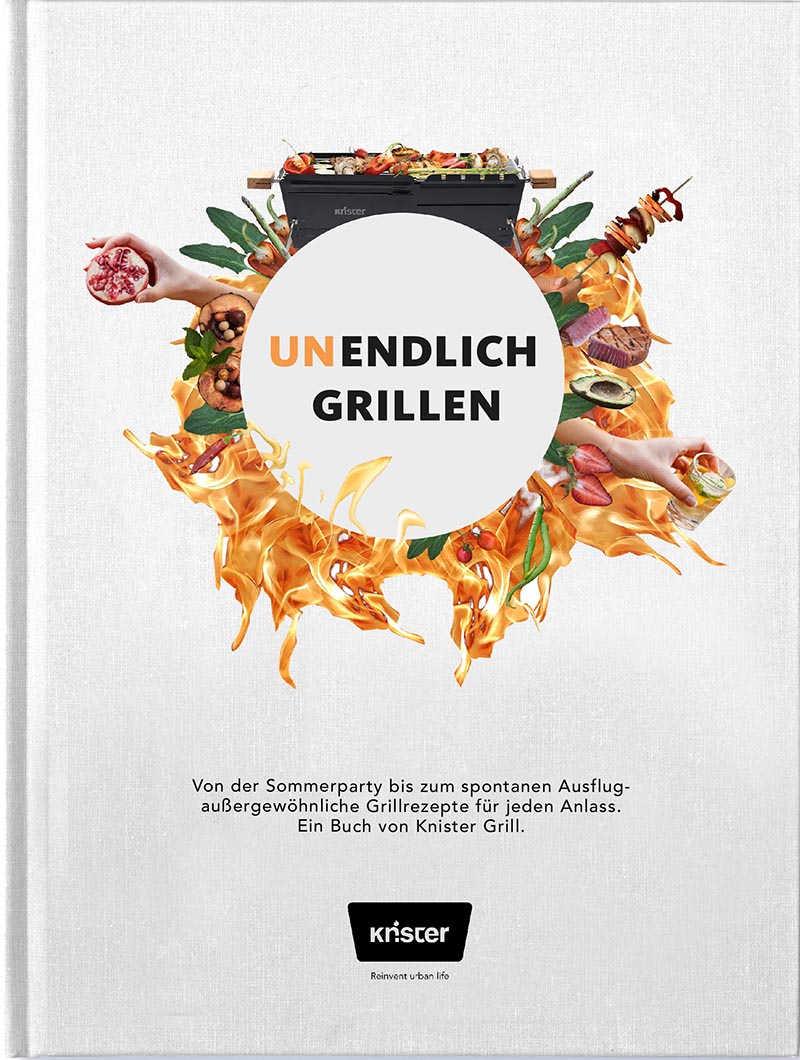 Knister Grill Original + Grill Zange + 4er Set Grillspieße + Unendlich Grillen (Grillbuch)
