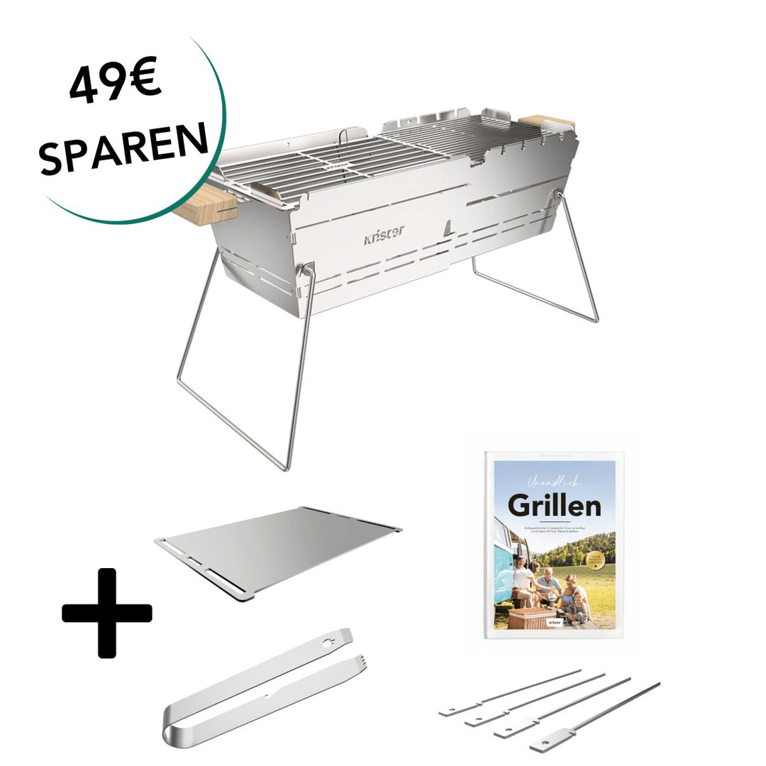 Knister Grill | Bundle | Kohle | Edelstahl | Ausziehbar - Knister Grill